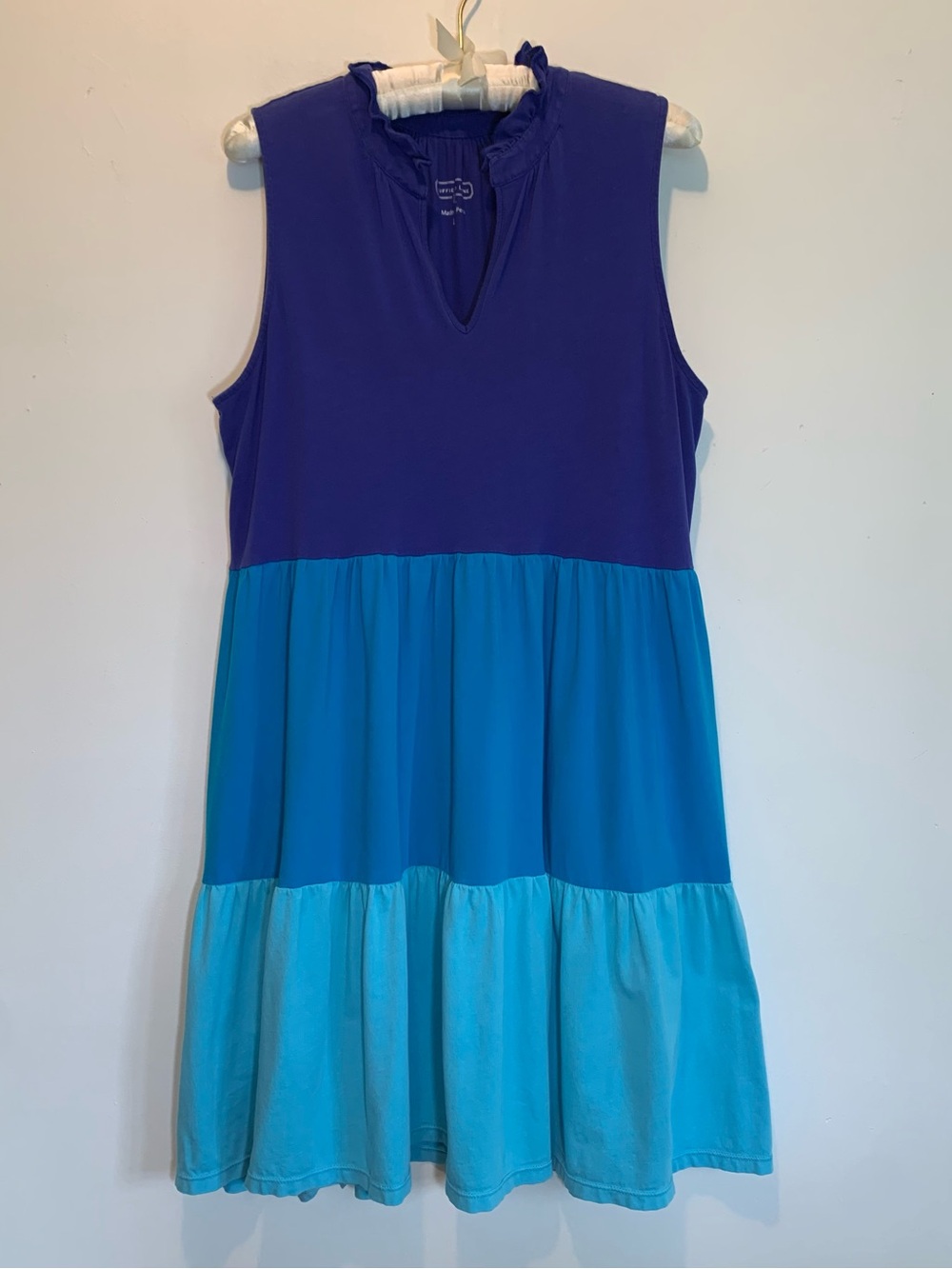 Duffield Lane Harriet Dress Tiered Purple Blue ColorBlock Large